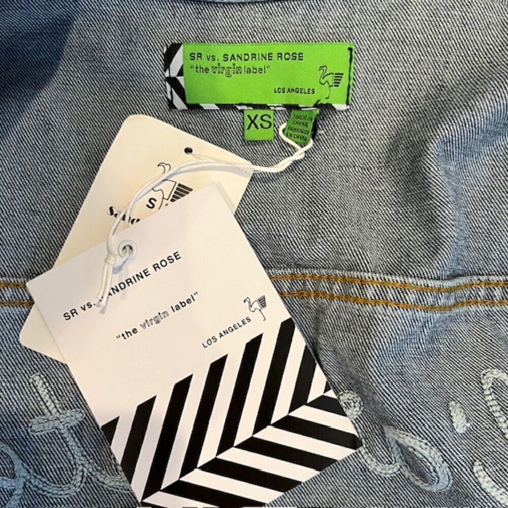NWT Free‎ People X Sandrine Rose Oversized Denim Jacket "Not Yours" "L'Artiste" - Picture 6 of 12